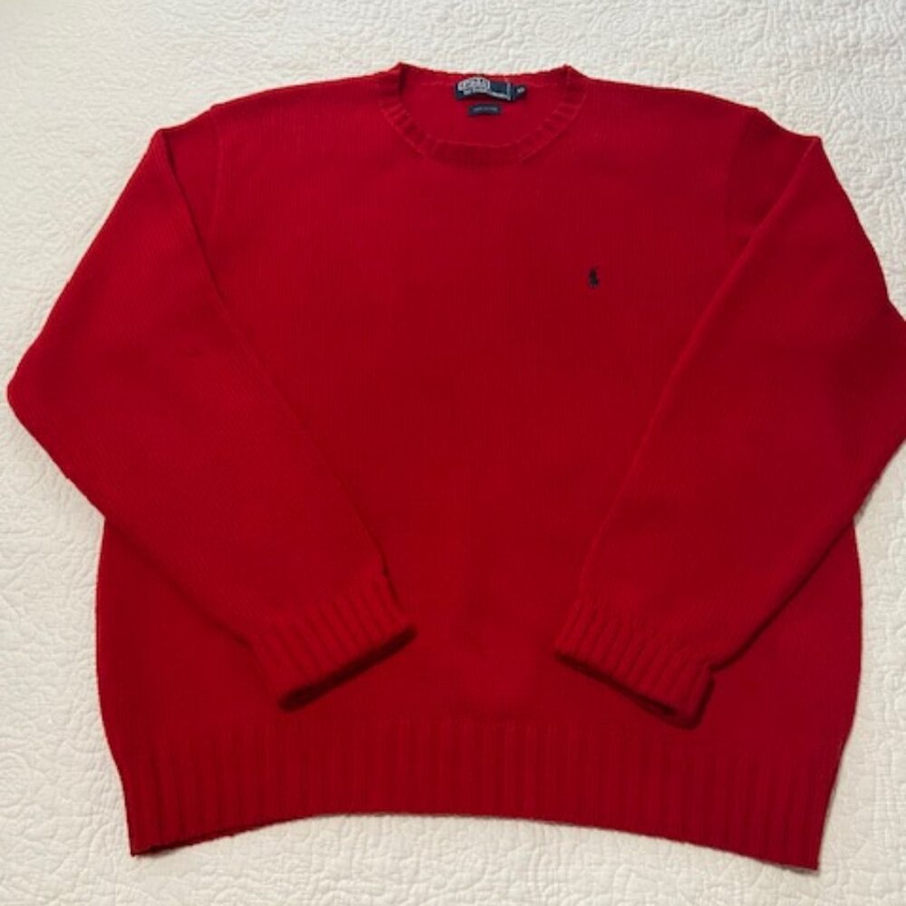 Vintage Polo Ralph Lauren Mens XL Red 100% Cotton Knit Pullover Crewneck Sweater